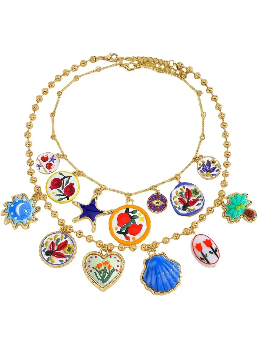 Anthropologie Gold-Tone Multicolor Enamel Charm Necklace